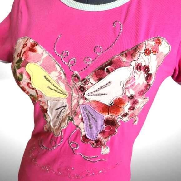 D&G Dolce & Gabbana Pink Butterfly Embellished Tee Size M - Picture 11 of 14